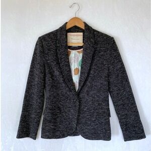Anthropologie Cartonnier Women's Blazer Jacket Black Tweed Single Button Size M‎